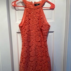 High neck coral lace dress